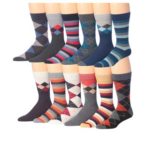 JAMES FIALLO  Mens 12 Pairs Novelty Fashion Argyle Colorful Patterned Dress Socks for Men - 1 of 4