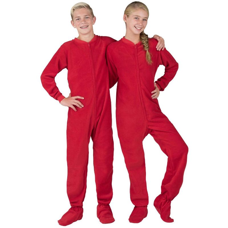 Footed Pajamas - Bright Red Kids Fleece Onesie, 1 of 6