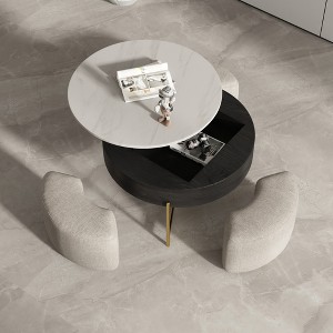 3 in 1 Lift Top Nesting Coffee Table with Storage,31.5" Round Marble Nesting Coffee Table with Linen Ottoman,Center Coffee Table Set - 1 of 4