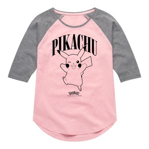 Girls' - Pokémon - Pikachu Wink Shirt Tail Raglan Graphic T-shirt - 1 of 4