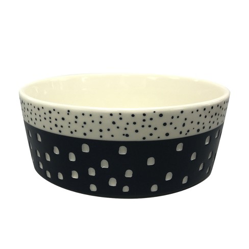 Modern Tall Metal Elevated Dog Bowl with Natural Wood Top - Black - Boots 