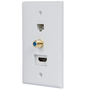 Monoprice Recessed HDMI Wall Plate With 1* HDMI F/F Adapter, 1*RJ45 Cat5e Coupler & 1* F Connector | Gold Plated - 1 of 2