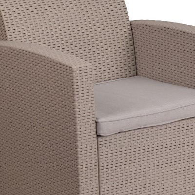 Contemporary Patio Armchair with Light Gray Cushions and Plastic Feet