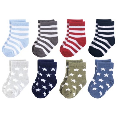 Image of Luvable Friends Baby Boy Fun Essential Socks, Stars Black Blue, 0-6 Months