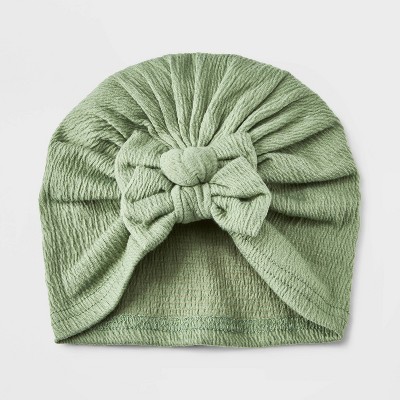 Image of Baby Girls' Gauze Bow Beanie - Cat & Jack™ Green 0-6M