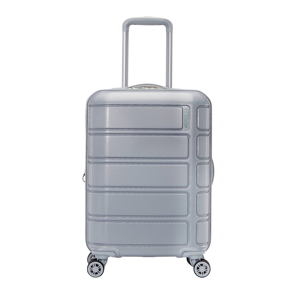 Photos - Luggage American Tourister Vital Hardside Large Checked Spinner Suitcase - Silver/ 