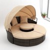 Outdoor Round Daybed Patio Furniture Set with Retractable Canopy, Washable Cushions, and Clamshell Design - 3 of 4