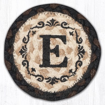 Earth Rugs Monogram Braided Jute Coaster – Rustic Farmhouse Style, 5"x5" Hand Stenciled Personalized Design