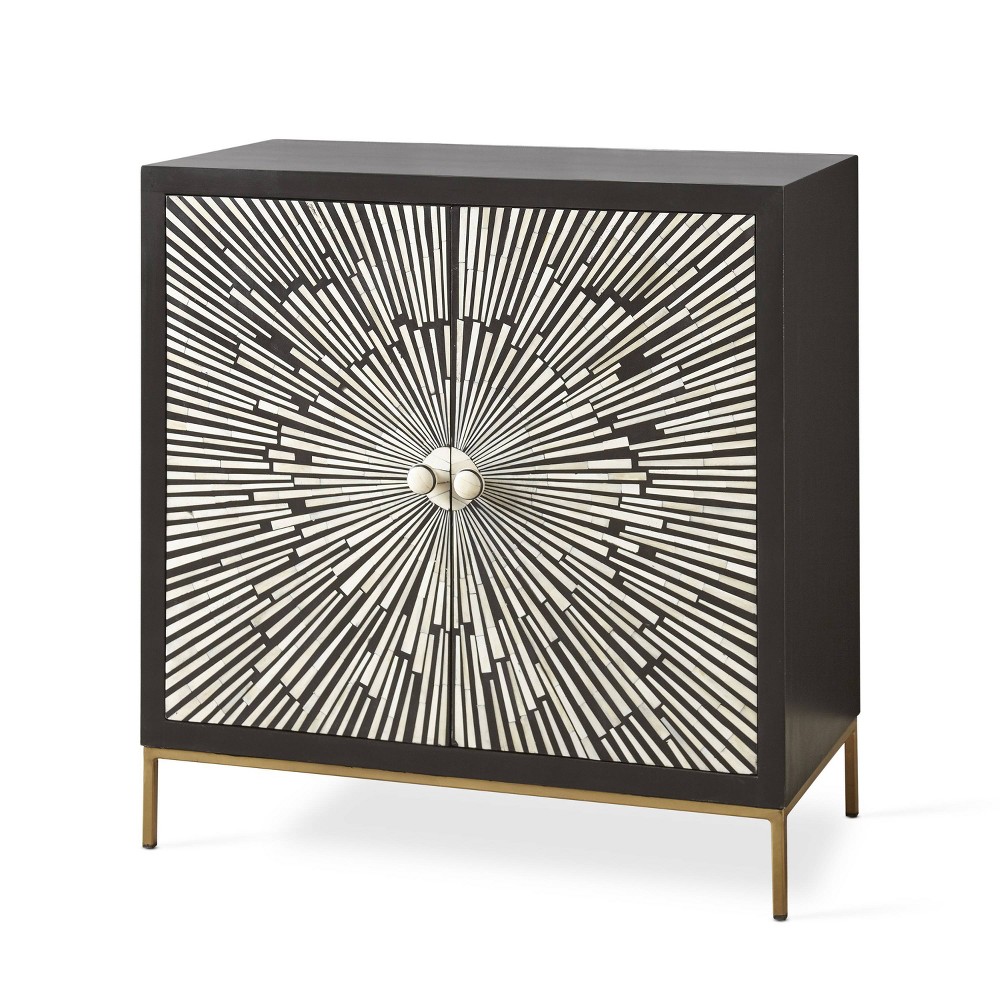 Photos - Wardrobe Steve Silver Co. 2 Doors Amika Sunburst Accent Cabinet Black/White: Modern Luxury Storage, Glossy Finish, No Assembly Requir