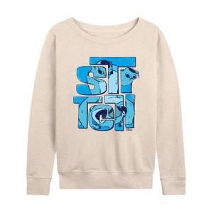 Women's - Lilo and Stitch - Stitch Stack Lightweight French Terry Wide Neck Long Sleeve Shirt - 1 of 4