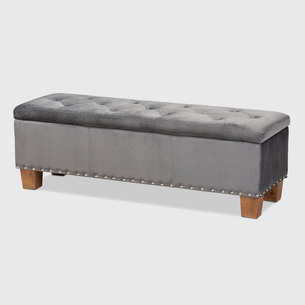 Photos - Pouffe / Bench Hannah Velvet Upholstered Button Tufted Storage Ottoman Bench Gray/Brown 