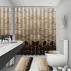 4Pcs Brown Gradient Shower Curtain Set, Modern Geometric with Golden Cubic Lines and Mats Shower Curtain: 70.8" L X 70.8" W - 3 of 4