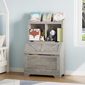 Kids Bookshelf, Toy Storage Organizer with Flip-Top Lid and Cubby - 1 of 4