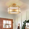 LLHZSY 13 2/5" Striped Glass Drum Ceiling Chandelier 2-Light Semi-Flush Mount Light Fixture for Bedroom Kitchen Dining Room Hallway Entrance - 2 of 4