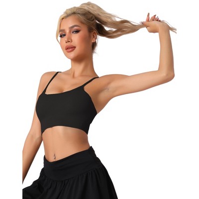 Allegra K Women's Spaghetti Strap Camisole Ribbed Sports Bras Workout Adjustable Straps