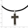 Black Bow Jewelry Stainless Steel and Black Carbon Fiber Cross and Leather Cord Necklace - 2 of 4