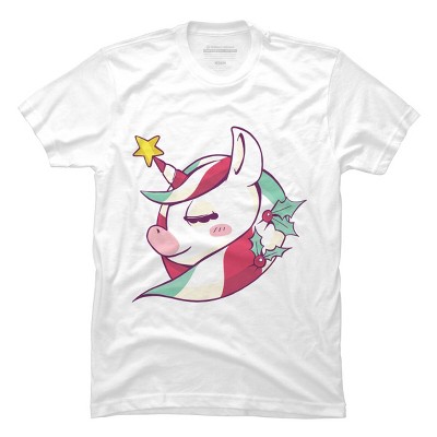 Girl's Design By Humans Striped Christmas Unicorn By rasok T-Shirt