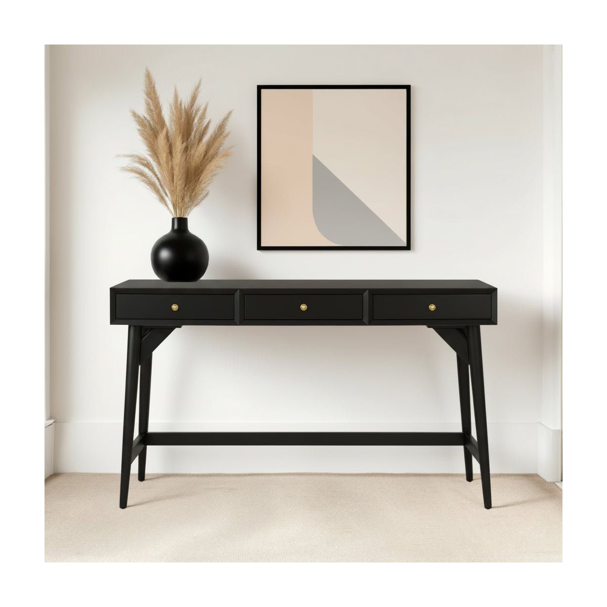 Flynn Large Mid-Century Desk in Black | Alpine Furniture