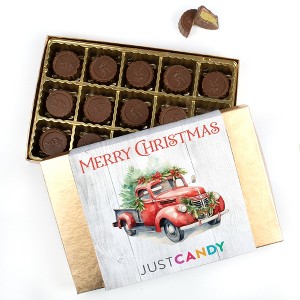 Merry Christmas Gold Gift Box Filled With 15 Dubai Chocolate Truffles - Red Truck - 1 of 4