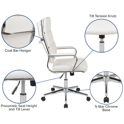 Exquisite White LeatherSoft & Chrome High-Back Executive Swivel Chair