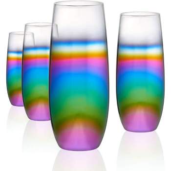 ARTLAND Rainbow Glass 9 Ounce Stemless Flute, Set of 4