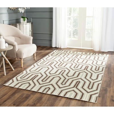 Gray Geometric Flat Woven Wool 4' x 6' Area Rug