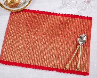 Red and Gold Ribbed Cotton Placemats Set of 4