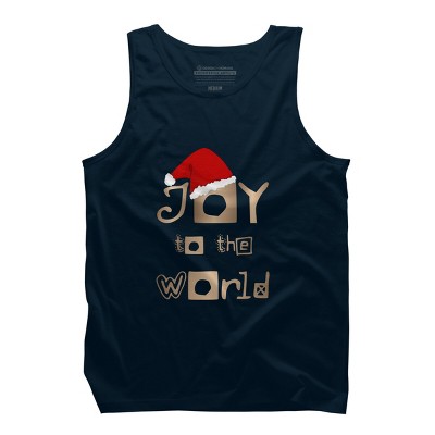 Men's Design By Humans Christmas Design - Joy to the World in Gold Design and Red By SimplyDesign Tank Top