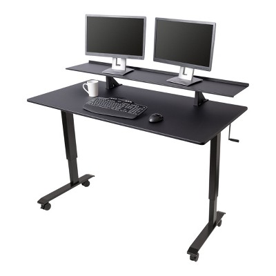 Stand Up Desk Store Two Tier Crank Adjustable Standing Desk – Provides Enhanced Ergonomics and Additional Desktop Space (60", Black Frame / Black Top)