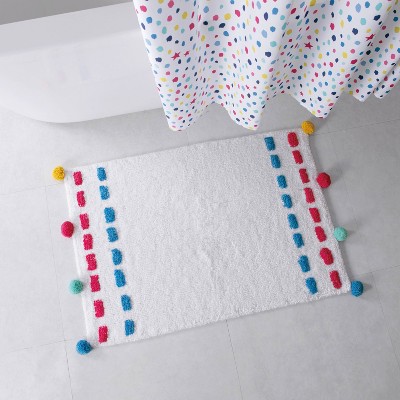 Multicolored Cotton Confetti Dot Bath Rug with Pom Poms