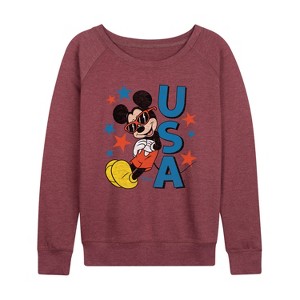 Women's - Disney - Americana Lightweight French Terry Wide Neck Long Sleeve Shirt - 1 of 4