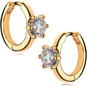Cubic Zirconia Huggie Earrings 14k Gold Plated Tiny Earrings Small Huggie Hoop Earrings Simple Lightweight Hoops Gift for Women - 1 of 4