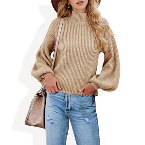 Anna-Kaci Women's Long Sleeve Ribbed Knit Sweater with Drop Shoulder Design - 1 of 4