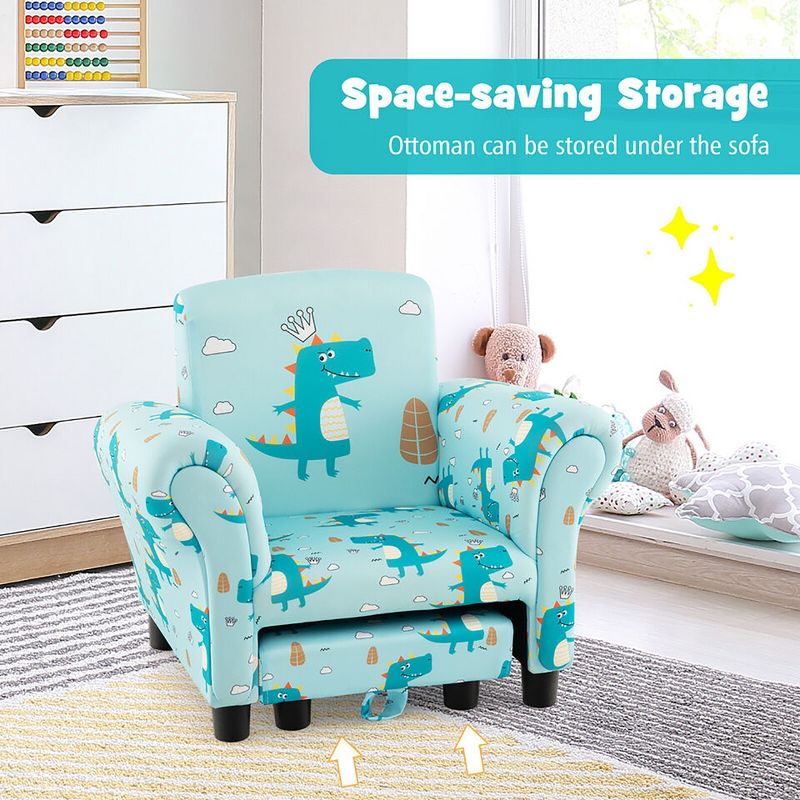 Tangkula Kids Upholstered Sofa w/Cute Patterns Footstool Ergonomic Backrest Armrests Blue, 4 of 9