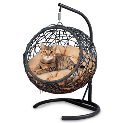 Dolonm Premium Cat Egg Chair: Hanging Swing Bed w/Removable Cushion & Stand - Durable HDPE for Indoor/Outdoor