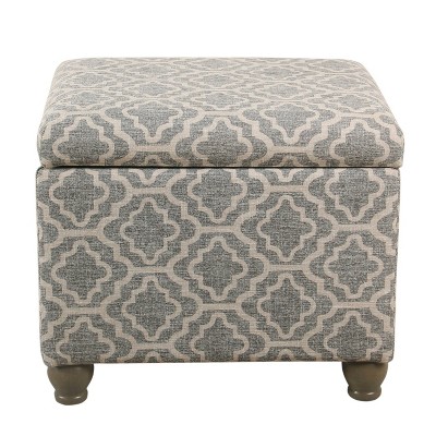 Gray Geometric Wood Storage Ottoman with Hinged Lid
