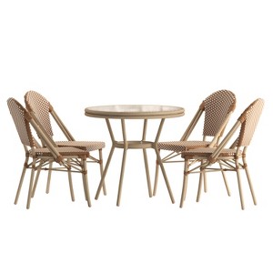 Flash Furniture Lourdes Indoor/Outdoor Commercial Bistro 31.5" Table, PE Rattan, Glass Top with 4 Stack Chairs - 1 of 4