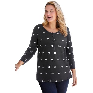 Woman Within Perfect Printed Long-Sleeve Henley Tee - 1 of 2