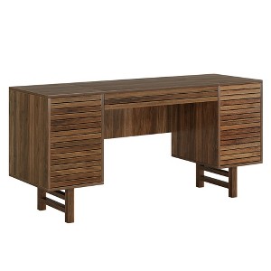 Resenkos Computer Desk, Office Desk, Study Desk,Wood Computer Desk, 59" Home Office Desk with Drawers,Brown - 1 of 4