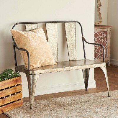 Silver Metal Farmhouse Outdoor Garden Bench, 2-Seater