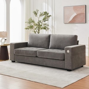 Jojoka 90" Loveseat Sofa, Chenille Upholstered Sofa with USB Charging Ports & Side Pockets, Wood Frame for Living Room, Bedroom - 1 of 4