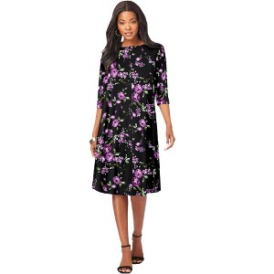 Roaman's Women's Plus Size Petite Ultrasmooth Fabric Boatneck Swing Dress - 1 of 4