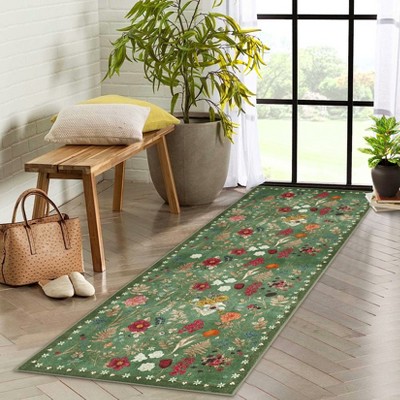 Area Rug Washable Boho Rugs Non Slip Low Pile Floral Small Carpet for Bedroom, Bedside, Kids Room, Office, Dining Room