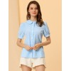 Allegra K Women's Plaid Gingham Puff Short Sleeve Peter Pan Collar Button Down Shirt - 2 of 4