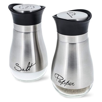 Juvale 2 Pack Salt and Pepper Shakers Dispenser, Stainless Steel and Glass Set, Silver, 4 Oz