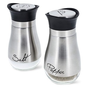 Juvale Stainless Steel Salt and Pepper Shakers Set with Glass Bottom, Perforated "S" and "P" Caps - Modern Kitchen Decor (4oz) - 1 of 4