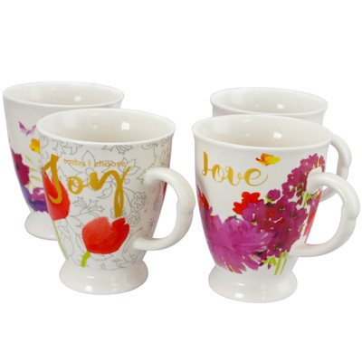 Gibson Bold Floral 17.4 oz Cup Set in 4 Assorted Designs