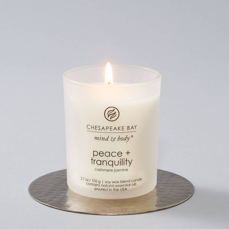 Frosted Glass Peace + Tranquility Lidded Jar Candle White - Mind & Body by Chesapeake Bay Candle, 3 of 14