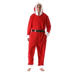 #followme Mens One Piece Christmas Themed Adult Bodysuit Microfleece Hoody Winter Pajamas - 1 of 4