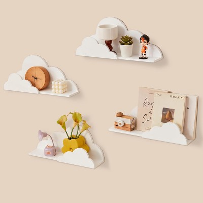 Attop Cloud Floating Book Shelves, 4-Pack Wood Nursery Book Shelves for Wall, Modern Decor Wall Shelves, Kids Bookshelf for Toys